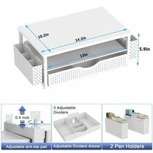 Desk Organizer And Accessories, Computer Monitor Stand Riser With Drawer And 2 Pen Holders, Office Desk Accessories & Workspace Organizers For Office Supplies (White){Inchcolor_nameinch:InchWhiteinch} - 白色的 - 查看 7