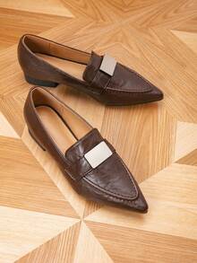 Mocassins pour femmes, mocassins plats à boucle carrée, chaussures plates pour femmes, chaussures plates confortables et sexy pour l'extérieur, chaussures pour femmes - Marron fonçé - Voir 6