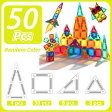 Mini Size Magnetic Building Blocks - STEM Toys Construction Set With DIY Magnetic Tiles, Learning Educational Magnet Toys, Random Colors For Birthday Gift - Multicolor - View 11