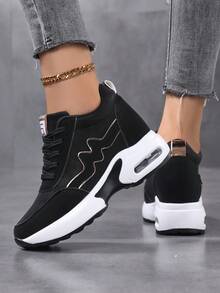 Nuevos zapatos de plataforma de cuero ligeros con cojín de aire versátiles para primavera/otoño de talla grande, zapatos casuales de cuña negros y dorados con suela gruesa para mujer, zapatillas gruesas para mujer, zapatos con elevador para mujer, zapatos de suela gruesa negros para mujer, zapatos de suela gruesa elegantes para mujer, zapatos con elevador para hombre, zapatos de suela gruesa para hombre, zapatillas de tacón grueso para mujer, zapatos con elevador para mujer, zapatos con tacón invisible para mujer, zapatillas de cuña de suela gruesa para mujer, zapatos con elevador de 8CM/3.15 pulgadas para mujer - oro negro - Ver 2