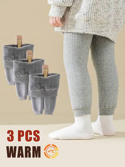 3 قطع من السراويل الضيقة السميكة للبنات (طراز الشتاء) هذه السراويل الضيقة دافئة ومريحة، مثالية للارتداء الخارجي. جوارب بنات رضع وأطفال