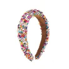 1PC, Exaggerated Baroque Style Colorful Candy Sponge Wide Headband Hair Accessory Fashion Party, Daily Casual Home Use, Family And Friends - 玫綠黃 - 查看 9