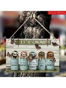 2D Flat Sloth & Butterfly "Carefree" Wooden Wall Art, 12.7x19.99cm, Pre-Drilled Holes For Easy Hanging, Anti-Rust Decor, Perfect Gift For Sloth Lovers - Home & Landscape Accents