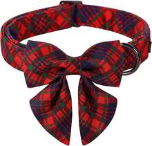 Christmas Dog Collar With Cute Plaid Bowtie - Adjustable Comfortable Bow Witetal Buckle,26170756 - 淺藍色 - 查看 1