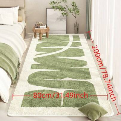 1pc Faux Wool Soft Area Rug With Green Letter Pattern Design, Suitable For Bedroom Bedside, Living Room, Bathroom Vanity, Bathtub Area, Home Decor