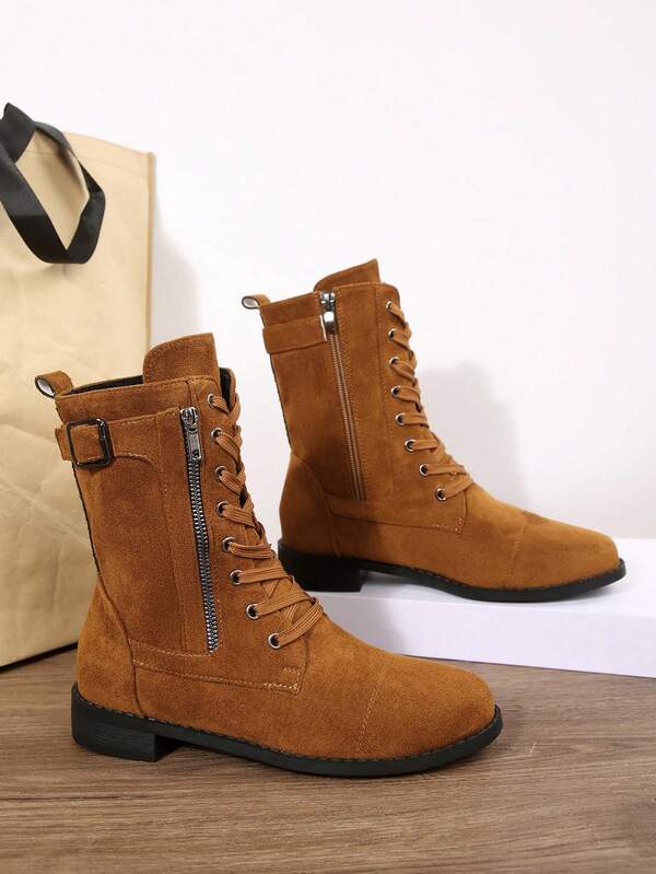 Neue Damen Mode Braune Plateau Stiefel mit Blockabsatz