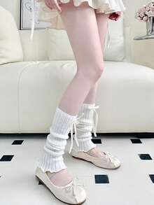2 Pairs Women's Cozy Autumn/Winter Sweet Bow Thick Warm Fashion JK Style Over-The-Knee Leg Warmers