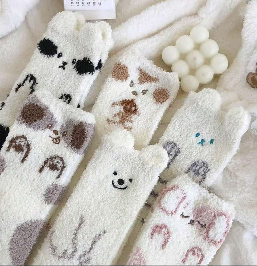 6/12 calcetines gruesos y cálidos de felpa coral para mujer, para usar en casa, calcetines de maternidad, talla 35-43, para otoño/invierno - Rosa - Ver 1