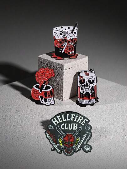 1/4 件装深色动物造型朋克风男女通用徽章，深红色骷髅烟灰缸，骷髅汽水罐，骷髅饮料杯造型朋克风男女通用徽章，个性化酷男孩包包装饰扣，主题派对，万圣节派对礼物。