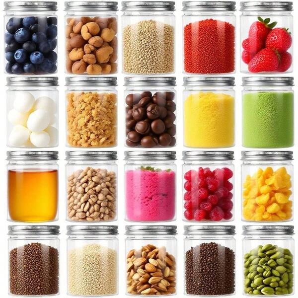 20 Pack 250ML Plastic Jars With White Aluminium Lids, Round Leak - Proof Food Storage Jars Food Storage, Camping, Hardware Storage, Crafts And Slime Making