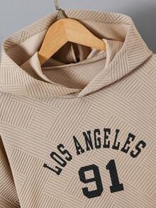 2pcs Girls Casual Letter Print Ribbed Hoodie Sweatshirt And Drawstring Pants Set, Suitable For Spring And Autumn