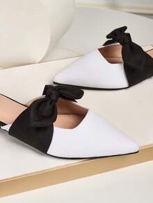 New Casual Bow Slip-On Flats For Women, Pointed Toe Mule Shoes, Color Block Patchwork, Cute Hollow-Out, Versatile For Outdoor Wear, All Seasons - White - View 7