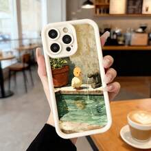 Cubierta de teléfono con borde protector negro diseño de pato amarillo en fuente vintage para uso diario en cafeterías y espacios interiores Aplicable a los teléfonos de la serie Apple y Galaxy - Burdeos - Ver 4