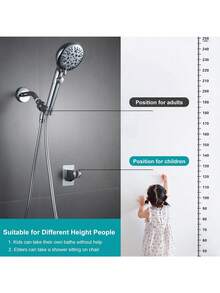 1pc Adjustable Wall Mounted Shower Head Holder, Strong Adhesive No Drilling Required, Suitable For RV, Kids Bathroom, Secure Fixation, Easy To Use (Silver, 1)