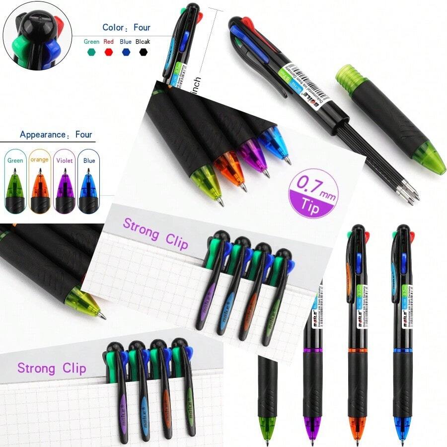 4 Pack Multicolor Ballpoint Pens 4-In-1 0.7mm Colored Retractable Ballpoint Gift Pens For Office School Supplies Students Gift - 4 - Xem 1