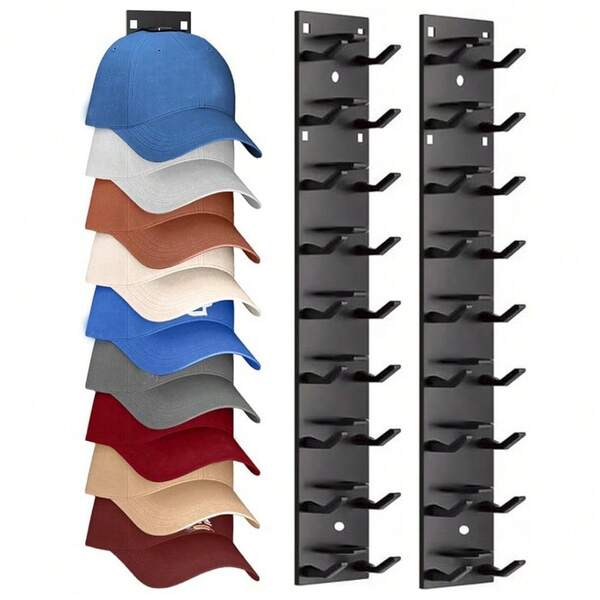 1/2/4 Stücke Wandmontierter Hutablage Organizer - Starker Klebstoff, Mehrstufige Aufbewahrung für Kappen, Tragbarer Kunststoff Displayhalter für Kleiderschranktüren und Schlafzimmer, Hutaufhänger Organizer