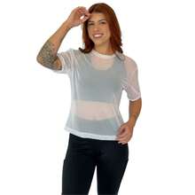 Women's Blouse T-Shirt Transparent Tulle Gym Fitness - 白色 - 查看 3