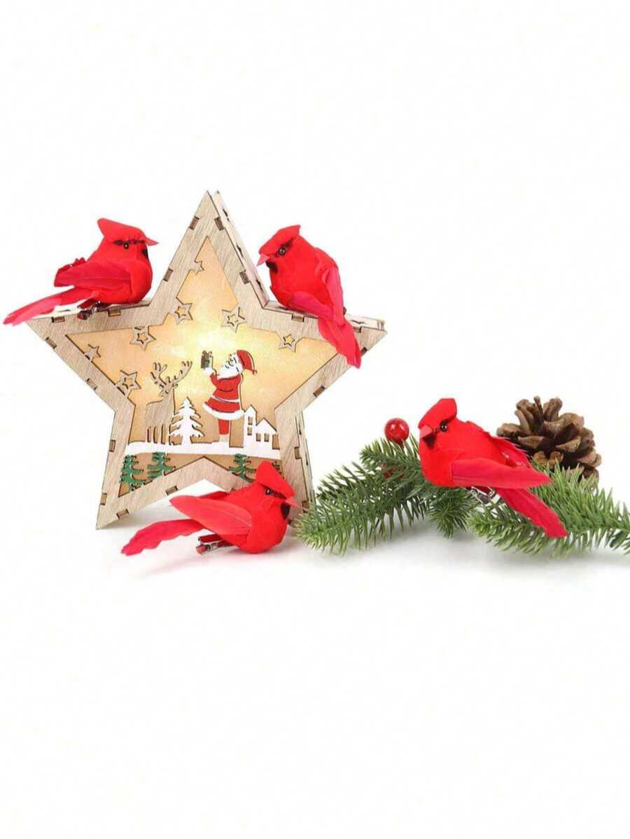 1/2/4/8pcs-Cardinal Bird Craft Decoration - Mini Cardinal Clip Christmas Tree Ornaments Artificial Red Bird Decoration Hanging Ornaments - Cardinal Clip Christmas Tree Ornaments - Christmas Gifts - Christmas Party Decorations Small Red Bird - Red - View 1
