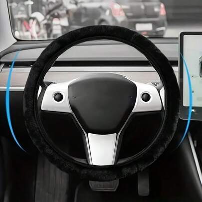 1pc Fluffy Steering Wheel Cover, Anti-Slip Faux Mink Fur Warm Steering Wheel Protector, Universal For Car