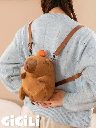 1 pezzo Mini zaino carino con capibara e decorazione di mandarino. Borsa a tracolla leggera e alla moda. Borsa a spalla portatile e personalizzata. Borsa con cinghia regolabile. Borsetta. Zaino soffice e morbido.