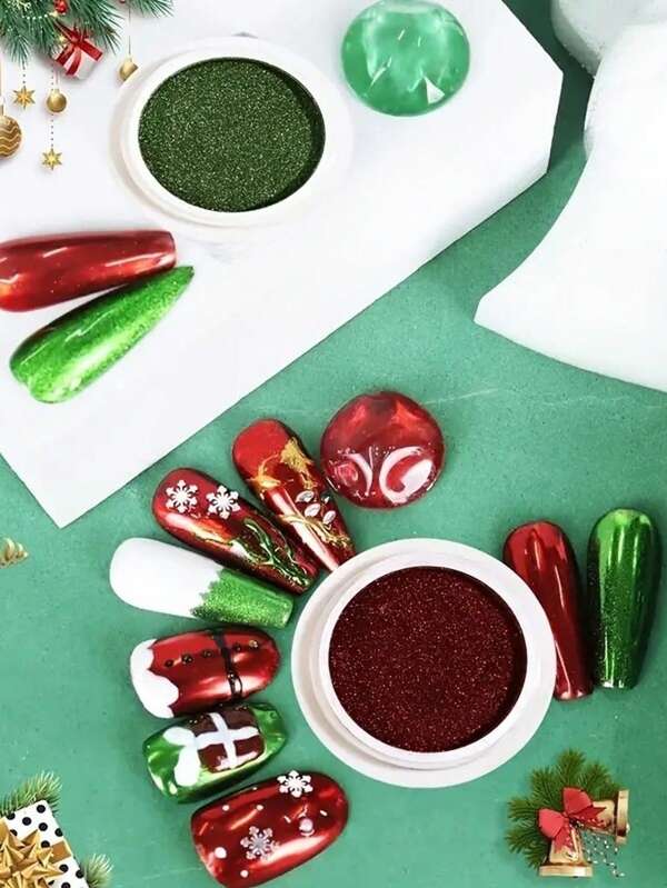 6 Boxes Christmas Chrome Nail Powder - Metallic Mirror Effect Nail Powder Set, Shiny Magic Mirror Effect Nail Glitter Dust For Nail Art Design Decoration