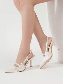 Encantadores tacones de aguja con decoración de perlas y lazo elegante y sexy para mujer, diseño de correa trasera, tacones altos blancos, adecuados para uso diario, boda, baile de graduación, vacaciones, discoteca, fiesta de noche