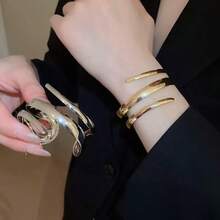 Women's Bracelet And Double Twisted Ring Set Plated In 18K Gold And 925 Sterling Silver - Minimalist And Elegant Style - 金色 - 查看 3