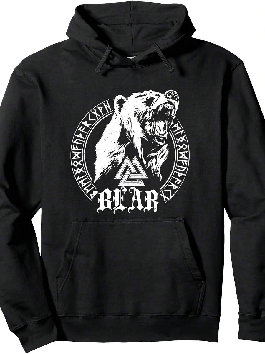 Er Bear Warrior Odin Runes Symbol Viking Pullover Hoodie - Style 10 - View 1