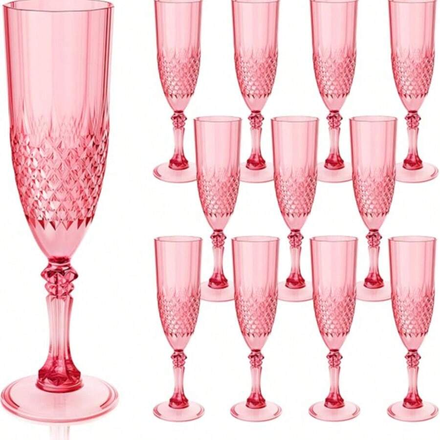 Plastic Champagne Flutes, 48PCS Red Wine Glasses Goblets Cups Reusable Flute, For Weddings Bachelor Parties Toasting And Events - 紅色 - 查看 1
