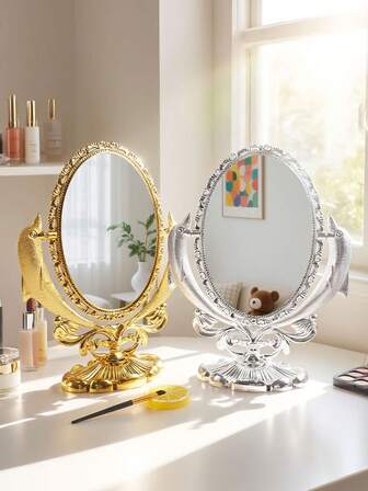Double-Sided Dolphin Vanity Mirror With Rotating Design, Convenient To Use, Elegant Style, Suitable For Home, Bathroom, Bedroom, 360° Rotating Makeup And Decoration, Applicable For Dates, Parties, Classrooms, Indoor, Outdoor, Christmas Scenes,Cheap,Stocking Stuffers,Makeup,Makeup Tools,Cheap Stuff,Gifts,Gifts For Women,Christmas Gifts