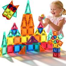 Mini Size Magnetic Building Blocks - STEM Toys Construction Set With DIY Magnetic Tiles, Learning Educational Magnet Toys, Random Colors For Birthday Gift - Multicolor - View 2