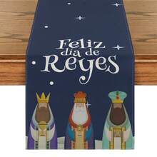 1pc Epiphany Table Runner, Three Kings Day Decorative Table Runner, Three Wise Men, Three Magi, Three Kings And Stars, Multiple Sizes Available, Table Runner, Table Decoration, Table Cloth, Home Decor, Dining Table Decor, Fireplace Mantel Scarf, Glass Door & Window Valance, Entryway Decor - Blue - View 17