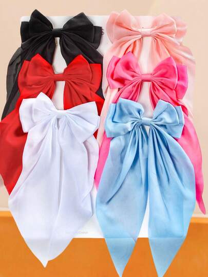 6pcs/Set Multicolor Big Bow Ribbon Hair Clips, Cute & Elegant Hair Accessories, Versatile For Women & Girls, Suitable For Long/Short, Straight/Curly, Half-Up/Full-Up Hairstyles