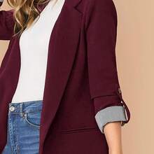 Blazer de Rayas de Otoño e Invierno para Mujer, Casual de Manga Larga, Cárdigan Básico, Chamarra - Burdeos - Ver 6