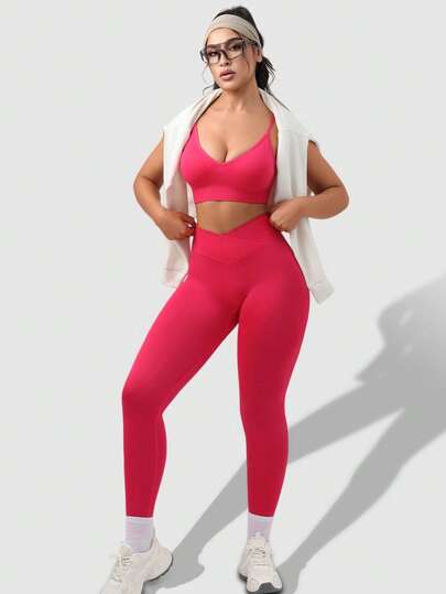 In Sports BH Shorts Set, Built Cup Pads Adjustable Straps, Yoga Leggings, Cycling Shorts, Seamless Com Tafel Fitted view 5