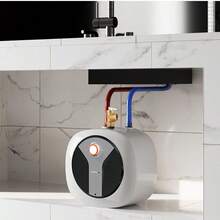 Calentador de agua eléctrico con mini tanque, tanque de 8 galones, almacenamiento de caldera de agua caliente de 1440 W, válvula de presión de temperatura, fácil instalación, para cocina, baño, restaurante, estante montado en la pared - 8 galones - Ver 9