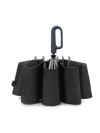 45英寸反向折叠伞，带登山扣手柄，防风防雨，男女通用便携伞，10根伞骨，黑色涂层