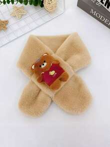1 pezzo Sciarpa in peluche calda e carina con motivo a orsetto cartoni animati, adatta per bambini e bambine, autunno/inverno