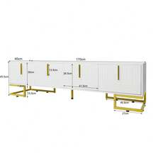 TV-Schrank mit strukturierten Türen | Goldene Griffe & goldene Füße | Modernes Lowboard | Elegantes TV-Möbel - Weiß + Spanplatte + 70-79 Zoll-1 - Übersicht 9