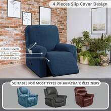 Conjunto de 4 Piezas de Sillón Reclinable para 1 Persona, Tela Jacquard Elástica, Suave y Lavable a Máquina (Estilo 2) (Azul Marino) - Rojo - Borgoña - Ver 1