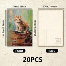 20 بطاقة بريدية مجموعة بطاقات بريدية بأسلوب لوحة زيتية للقطط الجميلة، بطاقات تهنئة قابلة للكتابة، بطاقات رسائل بأسلوب رسوم توضيحية للحيوانات مرسومة باليد، تحيات العطلات، هدية لعشاق القطط، ديكور، بطاقات بريدية بسيطة