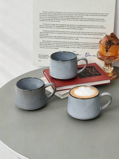 1个300毫升复古陶瓷带柄咖啡杯，做旧釉面，略有瑕疵，情侣卡布奇诺杯，适用于咖啡馆、办公室、餐厅、节日礼物、生日派对