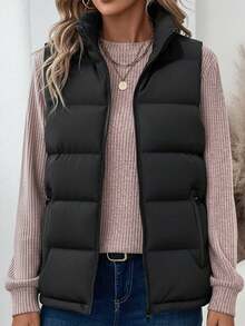Women's Puffer Vest Sleeveless Jacket Zip Up Vest, Casual Layered Outerwear Forutumn Winter,Fleece