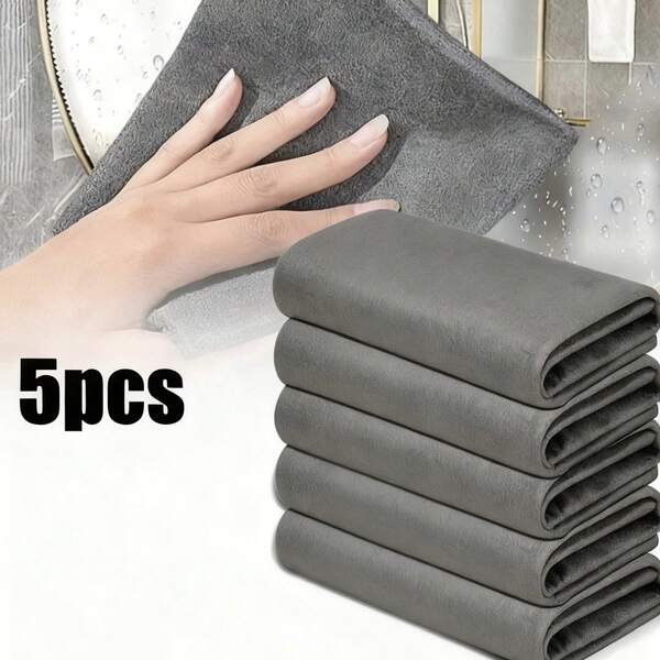 5pcs Streak-Free Magic Cleaning Wipes, Specialized Cloth For Cleaning Mirrors And Other Items Without Water, Grey Glass Cloth (30*30cm)