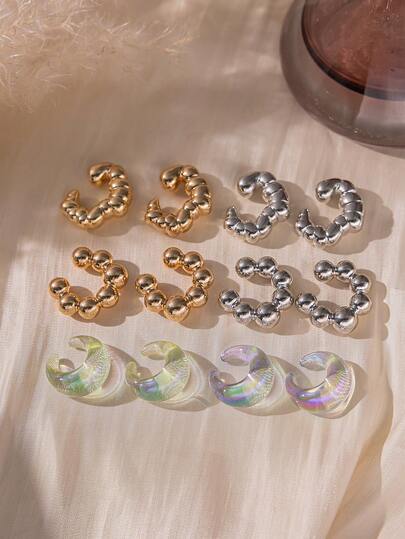 Y2K Iridescent Crescent Resin Ear Cuffs Transparent Vintage Ear Jewelry For Women No Piercing Party & Daily