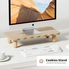 Soporte elevador para monitor, soporte de madera resistente con forma de galleta para monitor, soporte elevador para monitor, organizador de escritorio de uso múltiple para computadora, portátil, impresora, TV, Caqui - Caqui - Ver 3