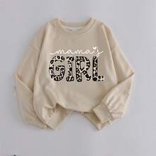 Áo nỉ cổ tròn in hình báo đốm dành cho bé gái tuổi teen, thoải mái, thời trang mùa thu, có thể giặt máy, đa năng - Trang phục thể thao thường ngày mùa thu đông, áo nỉ cổ tròn, thích hợp cho đi học, đi nghỉ mát và mua sắm, chuẩn bị cho năm học mới. - Màu be - Xem 2