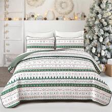 Floral Plaid Patchwork Quilt Set King Size, Reversible Brown Bedding Set Soft Microfiber Lightweight Bedspread Coverlet 3 Piece All - Season Use (104x90 Inches) - 聖誕樹 - 查看 1