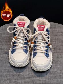 1 Pair Women's High-Top Snow Boots, Color Block, Warm Thermal Lined, Round Toe, Lace-Up, Outdoor, Suitable For Autumn/Winter