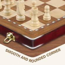 Easytoday 38cm/15inch Foldable Wooden International Chess Set With Magnetic Pieces - Includes 2 Extra Queens, High-End Gift Choice For Christmas And Various Holidays